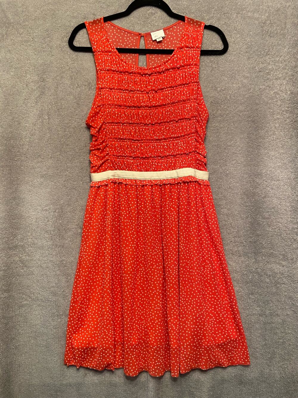 Anthropologie Postcard Sleeveless Midi Dress Women's M Red Cream Polka Dot Mesh